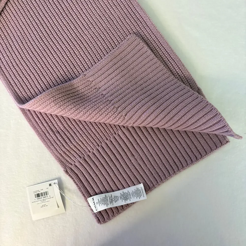 Coach Woven Patch Knit Scarf Mauve Pink Color NWT